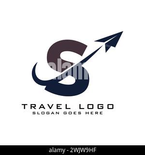 Logo Letter S Travel Icon Design con elemento grafico piano per il logo delle agenzie di viaggio Illustrazione Vettoriale