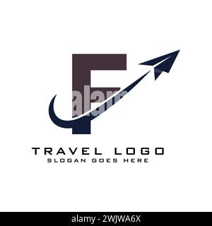 Logo Letter F Travel Icon Design con elemento grafico piano per logo agenzia di viaggi Illustrazione Vettoriale