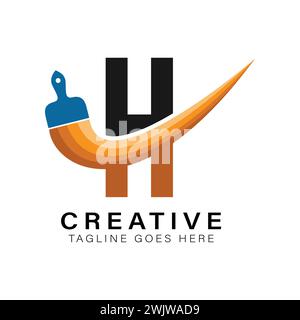 Logo Letter H Paint Brush. Icona Business H House Paint Illustrazione Vettoriale