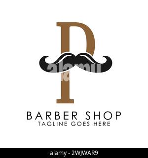 Lettera iniziale P Baffi Logo Design. Icona Alphabet P Barber Shop Illustrazione Vettoriale