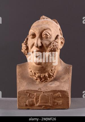 Jean-Pierre Dantan (1800-1869), ha detto Dantan il giovane. Caricatura del compositore italiano Gioacchino Rossini (1792-1868). Busto. Intonaco patinato, terracotta, a battuta tonda, 1831. Parigi, museo Carnavalet. Busto, compositore italiano, patina a motivi geometrici, ritratto dell'uomo, bump rotondo, terracotta Foto Stock