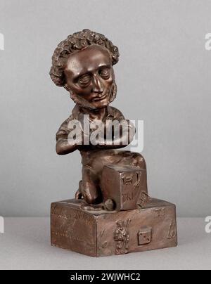 Jean-Pierre Dantan (1800-1869), noto come Dantan Young. Caricatura del chirurgo Jean-Jacques-Joseph Leroy, dit d'etiolles (1798-1860). Bronzo, 1837. Parigi, museo Carnavalet. 53174-6 Kneeling, bronzo, compositore tedesco, uomo, musicista, ritratto, stile caricaturale, caricatura Foto Stock