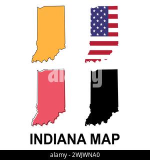 Set della mappa dell'Indiana, stati uniti d'america. Icona Flat Concept illustrazione vettoriale . Illustrazione Vettoriale