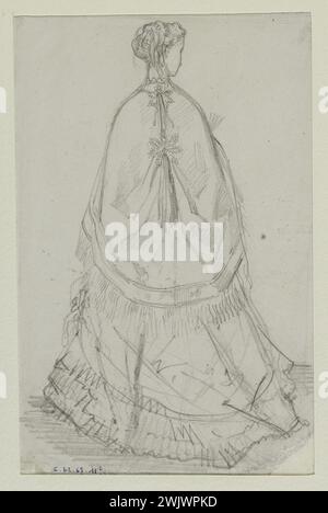 Anais Toudouze (1822-1899). "Donna dietro". Piombo mio, white paper. Intorno al 1868. Galliera, museo della moda della città di Parigi. 37850-2 donna schiena, guida la mia, libro bianco, secondo impero Foto Stock