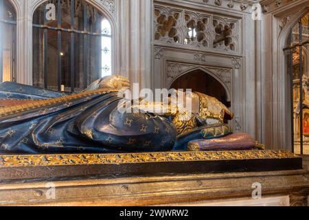 Cappella e tomba del vescovo Waynflete's Chantry, vescovo di Winchester del XV secolo, Cattedrale di Winchester, Hampshire, Inghilterra, Regno Unito Foto Stock