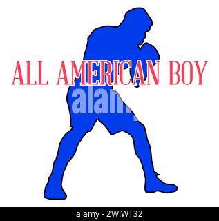 Silhouette di un pugile pesante in linea con il testo All American Boy Foto Stock