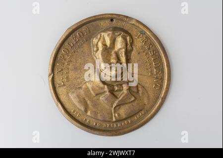 Museo Carnavalet, collezione di medaglie legge del busto di Louis-Napoléon Bonaparte dal davanti. Foto Stock