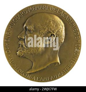Alfred Boucher (1850-1934). Medaglia. Dottor Henri Huchard. Metallo, bronzo, 1903. Museo delle Belle Arti della città di Parigi, Petit Palais. 58753-1 Bronzo, medaglia, medico francese, metallo, numismatica, profilo, ritratto, rovescio, salute, testa, faccia Foto Stock