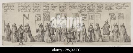 Friedrich Brentel, noto come Brenten il padre (1580-1651). Pompa funebre di Carlo terzo del nome, Duca di Lorena, realizzata a Nancy l'anno 1608, ventottesimo Consiglio di rappresentanza della processione: Personaggi con striscioni (bianco 41 pagina 516; Andreas Andresen 10, volume 4, pagina 192 ). Incisione. 1609. Museo di Belle Arti della città di Parigi, Petit Palais. 100465-12 incisione, XVII XVII XVII XVII XVII XVII XVII XVII XVII XVII XVII XVII SECOLO Foto Stock