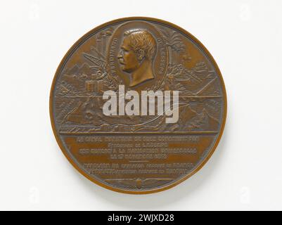 Charles Trotin (nato nel 1833). Inaugurazione e apertura alla navigazione del Canale di Suez, 17 novembre 1869. Bronzo, 1869. Parigi, Musée Carnavalet. 74699-14 amministratore francese, bronzo, canale di Suez, costruzione, diplomatico, medaglia, numismatica Foto Stock