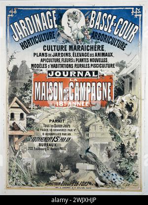 Jules CHERET. Imprimerie J. CHERET (1836-1932). Journal la Maison de campagne, diciottesimo anno. Poster. Litografia a colori, tra 1880 e 1890. Parigi, museo Carnavalet. Manifesto pubblicitario, basse-Court, giardinaggio, giornale, casa di campagna, litografia a colori, pubblicità Foto Stock