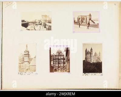 5 fotografie di Heidelberg: Rovine della cittadella e facciata della Maison du Chevalier Saint-Georges. Fotografia anonima. Stampa di carta all'albumina. 1865-1871. Parigi, casa di Victor Hugo. Parigi, casa di Victor Hugo. 145016-26 Foto Stock