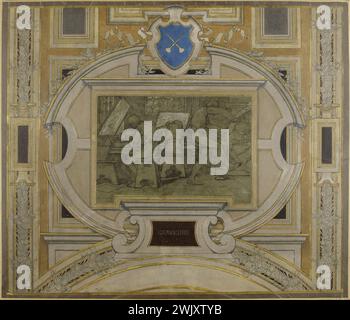 Pierre-Victor Galland (1822-1892). Schizzo per il municipio Galerie des Métiers. Incisori. Inchiostro e olio su cartone, 1890. Museo di Belle Arti della città di Parigi, Petit Palais. Bozzetto, galleria di commercianti, municipio, olio su cartone, XIX XIX XIX XIX XIX XIX secolo Foto Stock