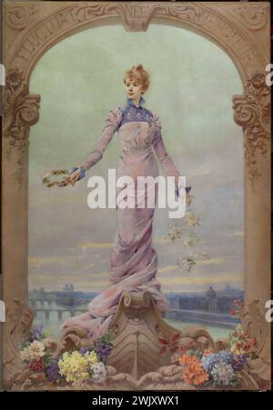 Louise Abbéma (1858-1927). "Allegoria della città di Parigi". Olio su tela, 1902. Parigi, museo Carnavalet. 78198-31 allegorie, Corona, motto, nel piede, femminile, donna, fiore, mordur fluttuante, gallere, maestoso, protettore, ritratto, Senna, città di Parigi, città, olio su tela, ponte, protezione Foto Stock