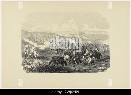 Gustave Doré (1832-1883). Spedizione francese contro il Marocco. Caricare gli ussardi della principessa nella pianura di Castillejos. IFF 73'. Bois, 1860 anni. Museo di Belle Arti della città di Parigi, Petit Palais. Battaglia, carica, contro, spedizione francese, Hussard, Marocco, Plaine Castillejos, Bois Foto Stock