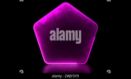 Effetto cornice al neon pentagonale illuminante, sfondo nero. Foto Stock