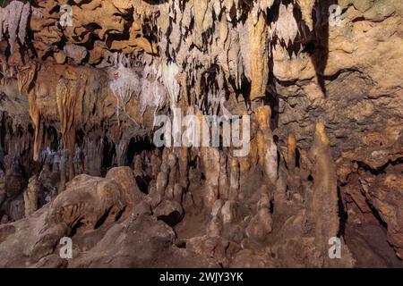 Formazioni rocciose calcaree in una grotta presso il Florida Caverns State Park nella regione della Florida vicino a Marianna Foto Stock