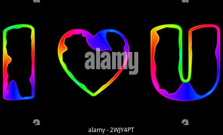 Parola d'onda sonora digitale i Love You su sfondo nero. Foto Stock