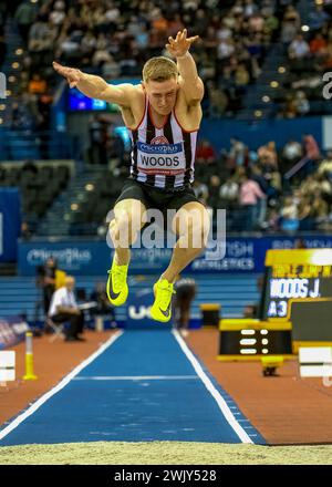 Birmingham, Regno Unito. 17 febbraio 2024. 17/18 febbraio 2024, Utilita National Indoor Arena, Birmingham, Regno Unito. Evento: 2024 UK Indoor Athletics Championships. Didascalia: Good - Tripple Jump Picture: Mark Dunn / Alamy Live News (Sport) crediti: Mark Dunn Photography / Alamy Live News Foto Stock