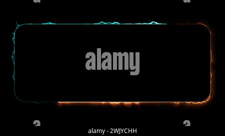Effetto cornice al neon illuminata quadrata a ciclo continuo, sfondo nero. Foto Stock