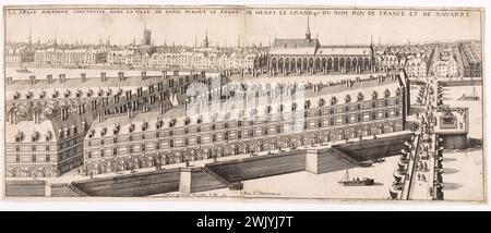 Claude Chastillon (1559-1616). Place Davphine costruita nella città di Parigi, il regno di Enrico il Grand 4° DV nome Roy di Francia e Navarra. Incisione e scalpello. Parigi, museo Carnavalet. Scalpello, incisione, 1° 1° arrondissement, Place Dauphine, Pont Neuf, Senna, Pont Foto Stock