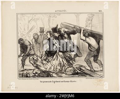 Honoré Daumier (1808-1879). News, PL.189. Passeggiata di approvazione degli champs-Élysées. Parigi (VIII arr.). Litografia. parigi, museo carnavalet. 78186-19 Arrondissement VIIIEME VIIIE VIII 8th 8th 8th, avenue Champs-Elysees, shake up, sito, disegno, uomo, litograrfia, pala, trasporto, trave, camminare, camminare, lavorare, coppia, camminare Foto Stock