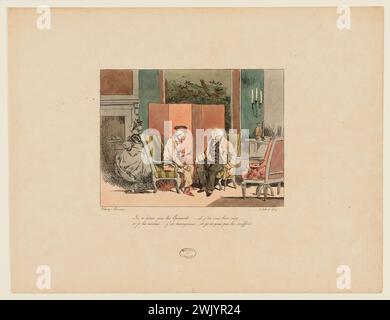 Monnier, Henry Bonaventure (n.1799-06-07-D.1877-01-03), non mi piacciono gli spinaci ... E sono contento di ... se amata ... Ne mangerei ... E non posso soffrirli. (Titolo registrato (lettera)). Litografia con penna e colorata su carta tessuta. Casa di Balzac. Foto Stock