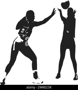 Scopri immagini vettoriali accattivanti che catturano l'essenza del netball, uno sport dinamico giocato prevalentemente da donne. Queste illustrazioni mostrano la A. Illustrazione Vettoriale