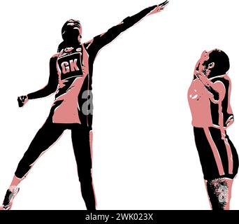 Scopri immagini vettoriali accattivanti che catturano l'essenza del netball, uno sport dinamico giocato prevalentemente da donne. Queste illustrazioni mostrano la A. Illustrazione Vettoriale