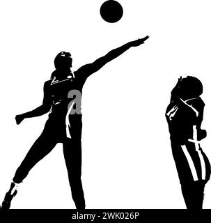 Scopri immagini vettoriali accattivanti che catturano l'essenza del netball, uno sport dinamico giocato prevalentemente da donne. Queste illustrazioni mostrano la A. Illustrazione Vettoriale