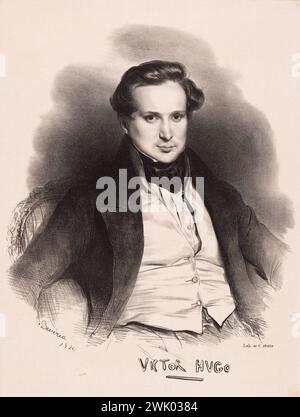 Achille Devéria (1800-1857). Ritratto di Victor Hugo. Litografia. 1829 Parigi, casa di Victor Hugo. DISEGNO Foto Stock