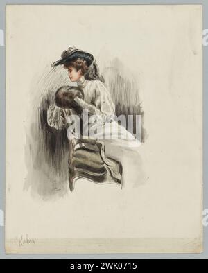 Kahn, Cécile. Fashion Drawing (titolo fittizio), 1900. Disegno ad acquerello, matita nera. Inchiostro nero su Bristol. Palais Galliera, museo della moda della città di Parigi. Foto Stock