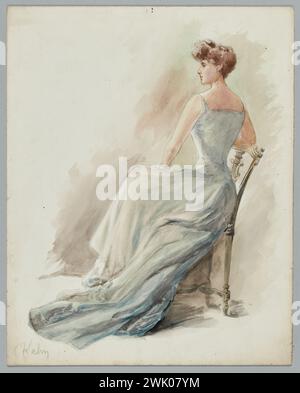 Kahn, Cécile. Fashion Drawing (titolo fittizio), 1900. Disegno ad acquerello, matita nera su Bristol. Palais Galliera, museo della moda della città di Parigi. Foto Stock