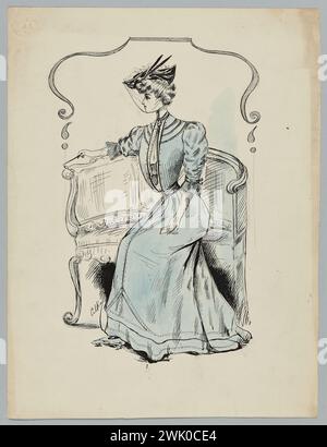 Kahn, Cécile. Fashion Drawing (titolo fittizio), 1900. Inchiostro nero e acquerello su carta. Palais Galliera, museo della moda della città di Parigi. Foto Stock