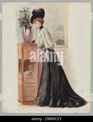 Kahn, Cécile. Fashion Drawing (titolo fittizio), 1900. Disegno ad acquerello, matita nera su Bristol. Palais Galliera, museo della moda della città di Parigi. Foto Stock