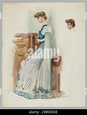 Kahn, Cécile. Fashion Drawing (titolo fittizio), 1900. Disegno ad acquerello, matita nera, gouache bianche su Bristol. Palais Galliera, museo della moda della città di Parigi. Foto Stock