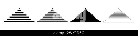 Set di 4 semplici piramidi monocromatiche. Rettangoli orizzontali che formano una piramide. Silhouette, contorno. Triangoli. Design geometrico semplice. Grap minimalista Illustrazione Vettoriale