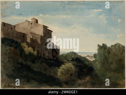 Harpignies, Henri Joseph (n.1819-07-28-D.1916-08-28), paesaggio all'arricia (vicino Roma) (titolo principale). Acquerello su carta di cartone. Petit Palais, Museo di Belle Arti della città di Parigi. Foto Stock