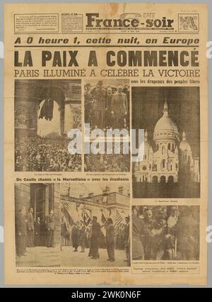 Imprimerie de France -Soir (n. - d.), France -Soir Newspaper - difesa della Francia. Fondata sotto l'occupazione (14 luglio 1941)-n° 272 (6°) (titolo assegnato), 1945-05-10. Carta stampata, inchiostro. Museo della Liberazione di Parigi - Museo generale Leclerc - Museo Jean Moulin. Foto Stock