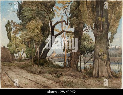 Harpignies, Henri Joseph (n.1819-07-28-D.1916-08-28), la Senna a Parigi: Veduta dell'Istituto (titolo principale). Acquerello. Matita in grafite su carta di cartone. Petit Palais, Museo di Belle Arti della città di Parigi. Foto Stock