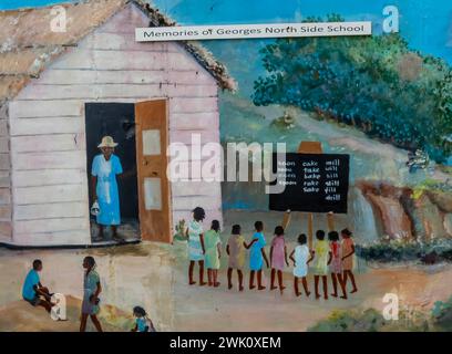 Road Town, Tortola, Stati Uniti. 1 febbraio 2024. Storie vivaci su Tortola's Ridge Road: Artisti locali dipingono vividi murales che ritraggono la vita dell'isola, dalle coltivazioni terrazzate al taglio della canna da zucchero e storie di fantasmi illuminate da lanterne (immagine di credito: © Walter G Arce Sr Grindstone medi/ASP) SOLO PER USO EDITORIALE! Non per USO commerciale! Foto Stock