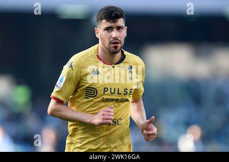 Napoli, Italia. 17 febbraio 2024. Aaron del Genoa CFC durante la partita di serie A tra il Napoli e il Genoa CFC allo Stadio Diego Armando Maradona Napoli il 17 febbraio 2024. Credito: Franco Romano/Alamy Live News Foto Stock