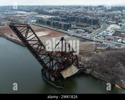 Antenna di Newark, NJ e NX Bridge sul fiume Passaic. Foto Stock