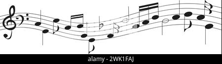 Illustrazione vettoriale di note musicali disposte su uno staff su sfondo bianco. Note armoniose. Illustrazione Vettoriale