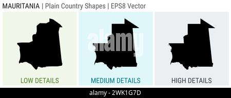 Mauritania - forma semplice di campagna. Mappe dettagliate basse, medie e alte della Mauritania. Illustrazione del vettore EPS8. Illustrazione Vettoriale
