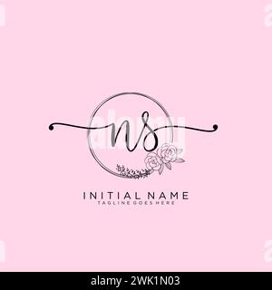 Logo scritta a mano iniziale NS con cerchio Illustrazione Vettoriale