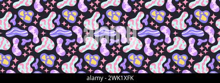 Baby cute motivo senza cuciture con elementi spaziali su sfondo scuro. Stile cartone animato piatto disegnato a mano. Illustrazione vettoriale Illustrazione Vettoriale