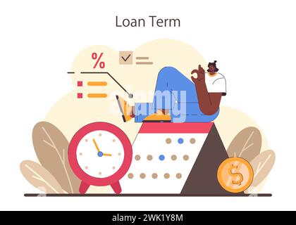 Processo di rifinanziamento. Riduzione del tasso di prestito agli accordi di prestito. Debito con tassi di interesse migliori. Prestito immobiliare, mutuo immobiliare. Illustrazione vettoriale piatta Illustrazione Vettoriale