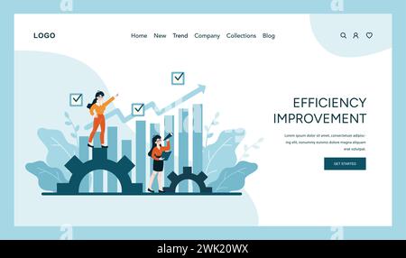 Concetto di miglioramento dell'efficienza. Ottimizzazione dinamica dei processi e crescita della produttività nelle operazioni aziendali. Illustrazione vettoriale piatta Illustrazione Vettoriale
