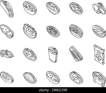 cena con piatti della cucina messicana, icone isometriche che sono state impostate come vettori Illustrazione Vettoriale